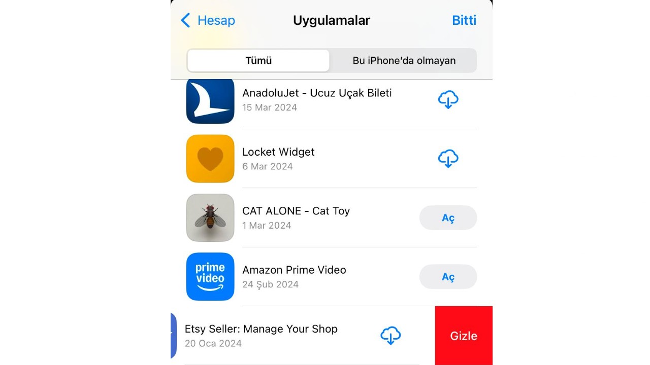 indirilen uygulama gizleme