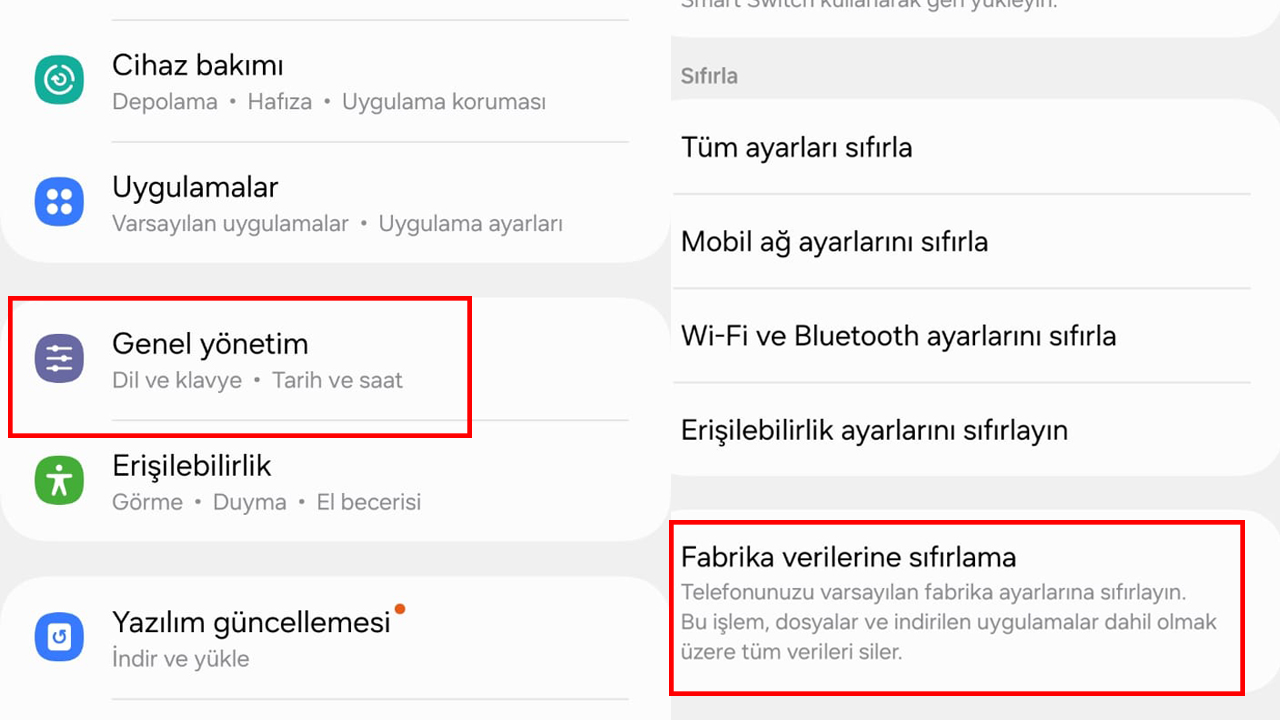 android Fabrika ayarlarına dön