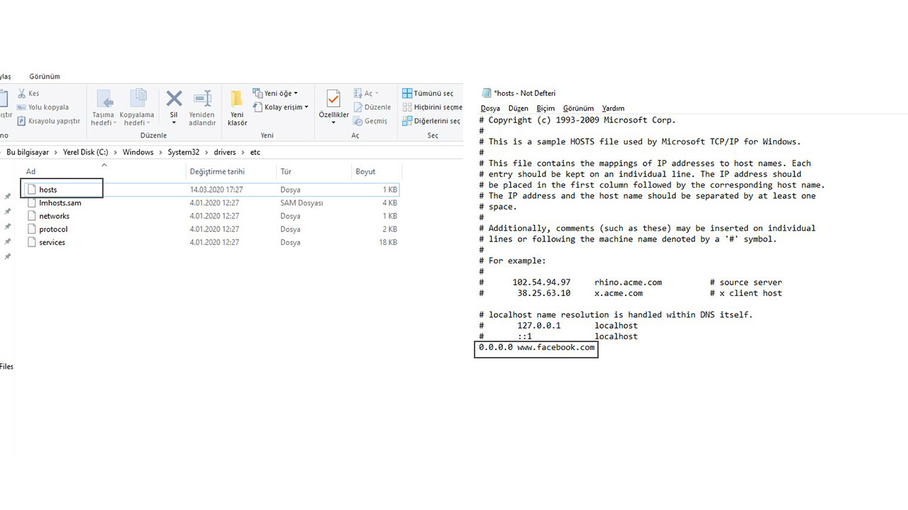 windows 10 hosts dosyası düzenleme