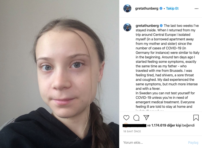 Greta Thunberg, Koronavirüs Semptomları Gösterdiğini Söyledi