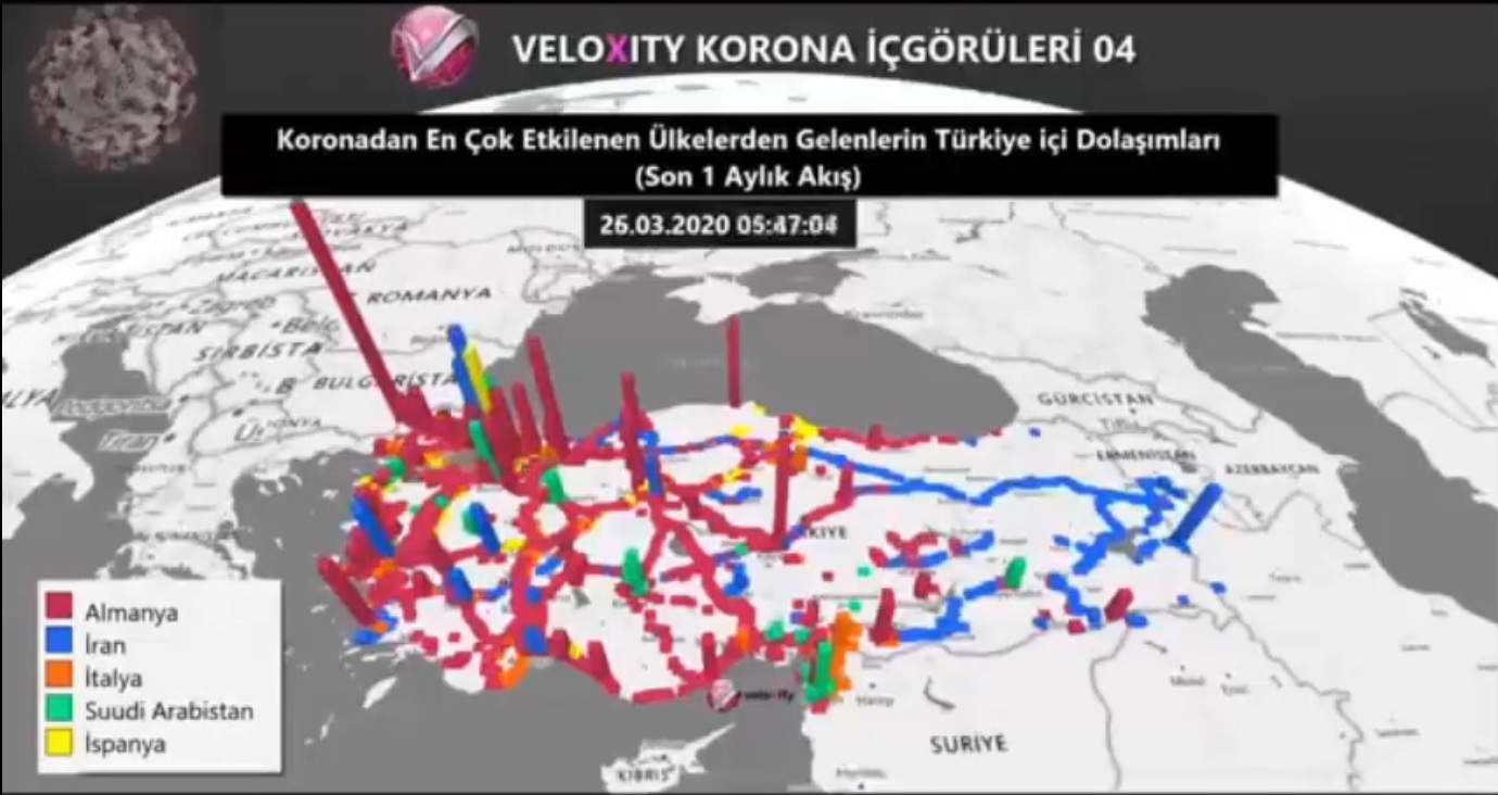 Koronavirüsün Türkiye’de Nasıl Yayıldığını Gösteren Video