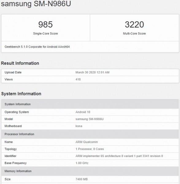 Tanıtımına Aylar Varken: Samsung Galaxy Note 20+ 5G Geekbench’te Görüldü