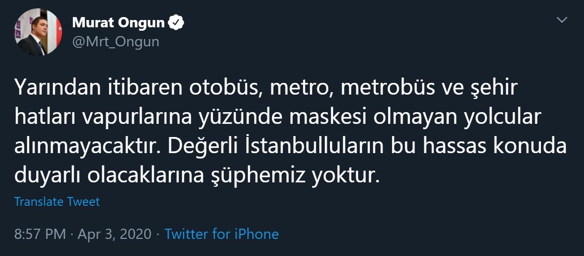 İBB Açıkladı: Metro, Metrobüs, Otobüs ve Vapurlara Yüz Maskesiz Yolcu Alınmayacak