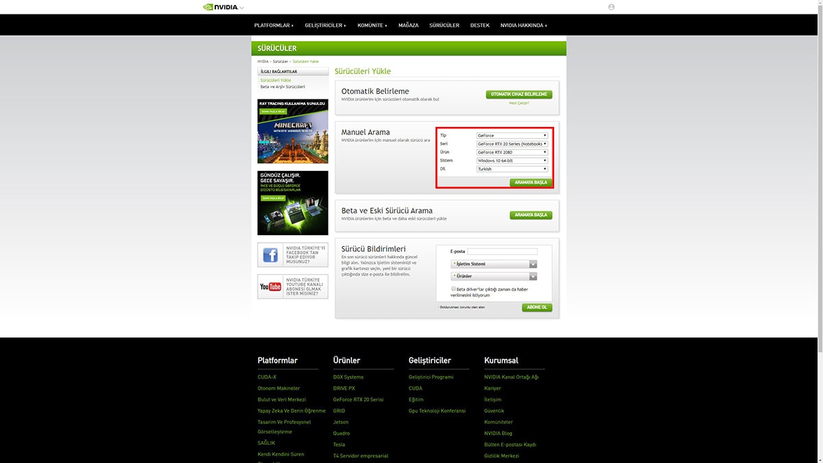 nvidia sürücü yükleme