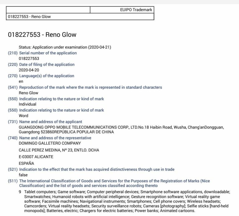 Yeni OPPO Reno Glow Serisinin Marka Hakları Alındı