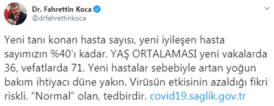 fahrettin koca koronavirüs yaş ortalaması tweet