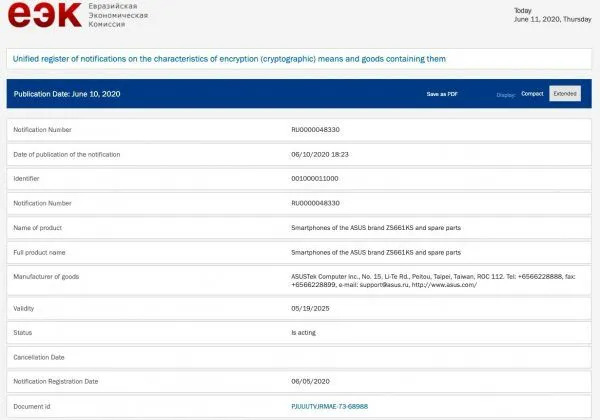 ASUS ROG Phone 3, EEC Sertifikasyon Sitesinde Ortaya Çıktı