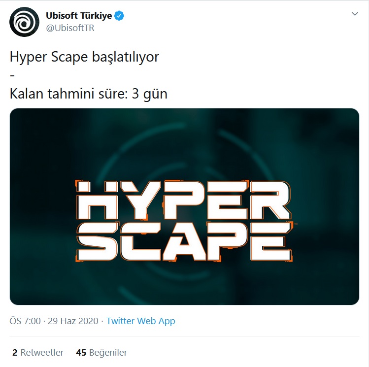 Ubisoft Türkiye Hyper Scape duyuru tweeti