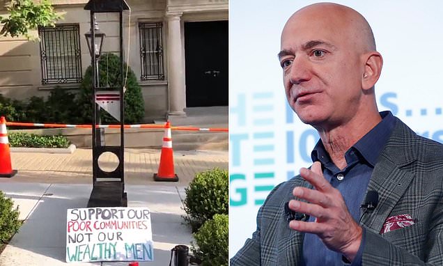 ABD’de Protestocular, Amazon’un Kurucusu Jeff Bezos’un Evinin Önüne Giyotin Koydular