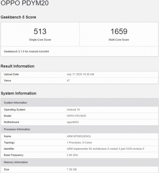 OPPO A72 5G Olduğu Düşünülen Bir Akıllı Telefon, Özellikleriyle Birlikte Geekbench’te Ortaya Çıktı