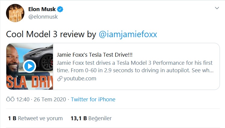 Ünlü Aktör Jamie Foxx, Tesla Model 3’ü İnceledi (Video)