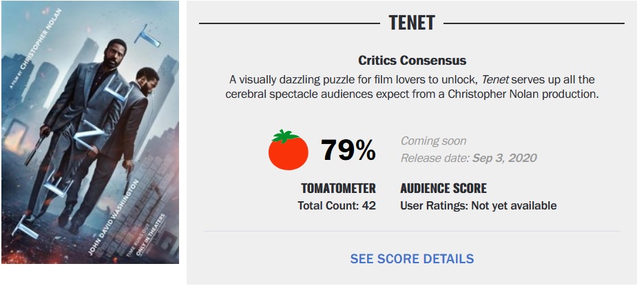 Tenet’in Rotten Tomatoes Eleştirmen Puanı Belli Oldu