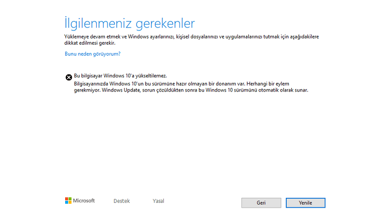 windows 10 güncelleme sorunu, güncelleme engellendi