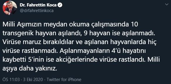 Sağlık Bakanı, Yerli Aşının Deneylerine İlişkin Detayları Açıkladı