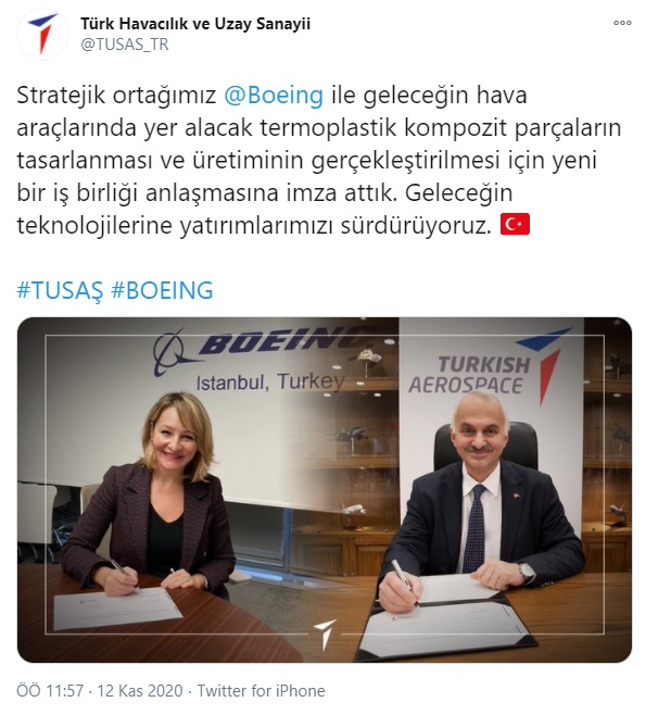 TUSAŞ ile Boeing’den, Geleceğin Hava Araçlarına Yön Verecek İş Birliği Anlaşması