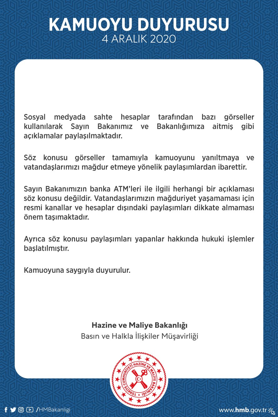 Hazine ve Maliye Bakanlığından ’ATM Paylaşımları’ Sonrası Önemli Açıklama