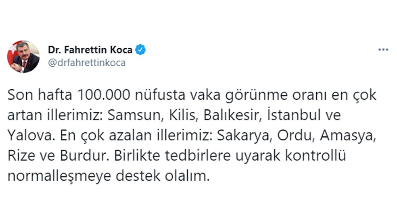 Bakan Koca, Vaka Sayılarının En Çok Arttığı ve Azaldığı Şehirleri Açıkladı