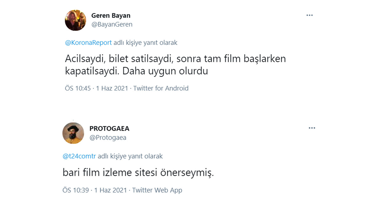 Sinema Salonlarının 24 Saat Bile Geçmeden Yeniden Kapatılması Kararına Sosyal Medyadan Gelen Tepkiler