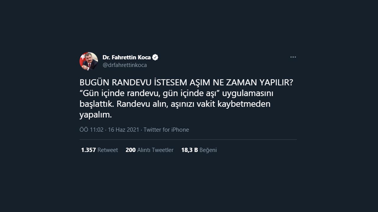 Sağlık Bakanı, ’Gün içinde Aşı’ Uygulamasını Başlattıklarını Duyurdu