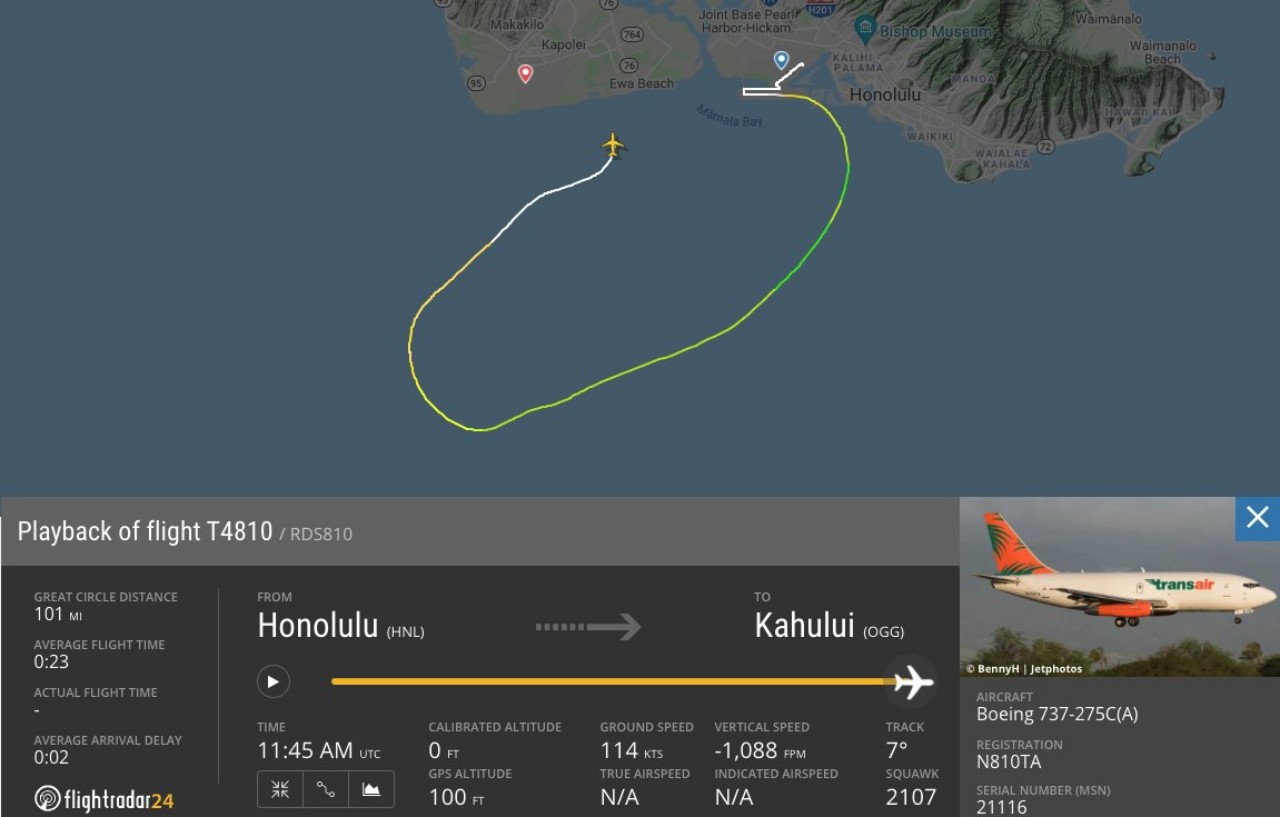 Yine Boeing Yine Kaza: 737-200 Kargo Uçağı Hawaii Açıklarında Denize Düştü