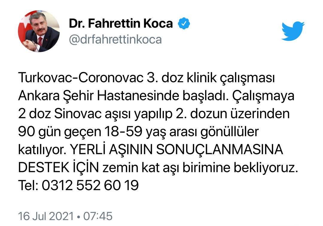 Yerli Aşı Türkovac-Coronovac’ın 3. Doz Klinik Testleri Başladı