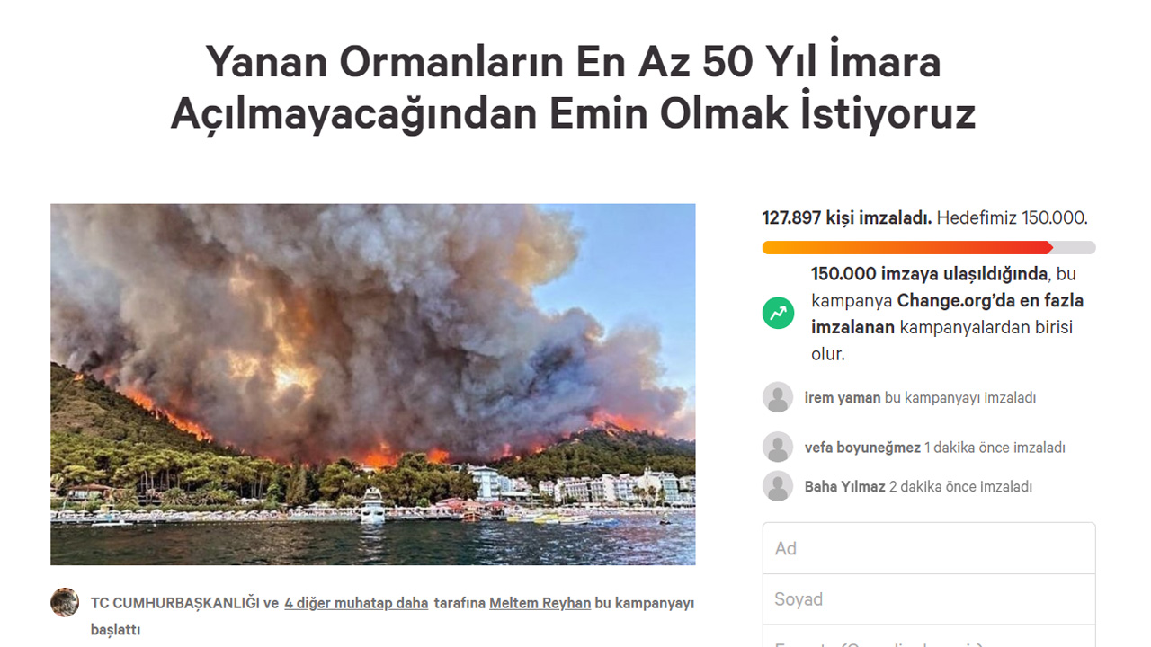 Yangında Yanan Alanların İmara Açılmaması İçin İmza Kampanyası Başlatıldı