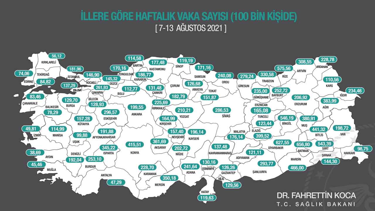 İllere Göre Haftalık Vaka Haritası Yayınlandı: Vakaların En Çok Arttığı Şehirler Belli Oldu