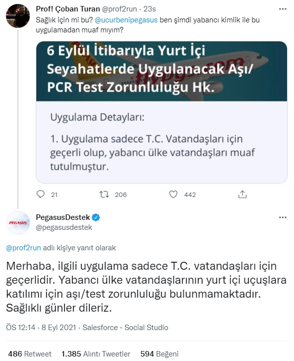 Pegasus’un PCR Testi Açıklaması, Sosyal Medyayı Ayağa Kaldırdı: İşte Tepkiler ve Açıklamanın Perde Arkası