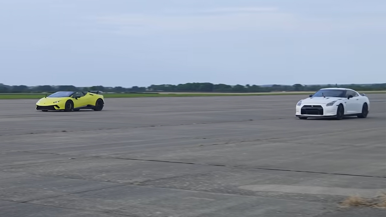 Lamborghini Performante, Porsche Cayenne Turbo GT ve 700 Beygirlik Nissan GT-R Drag Yarışında Tozu Dumana Kattı