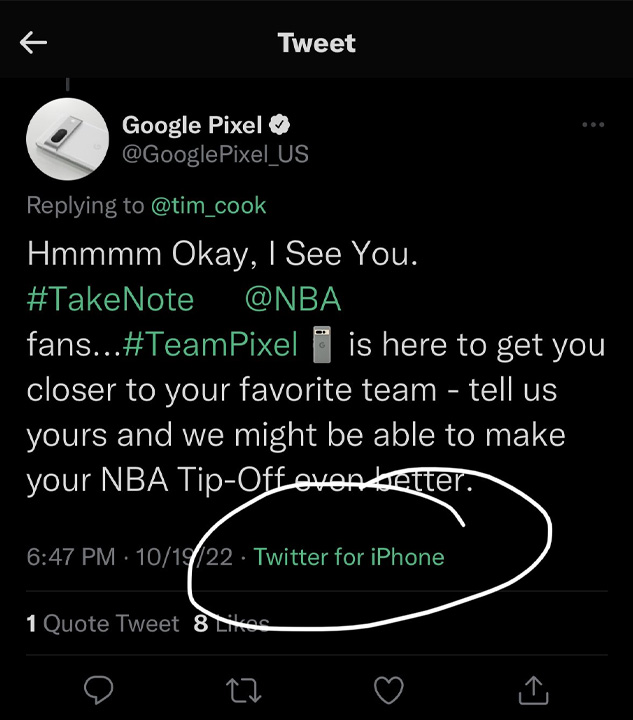 Google Pixel twitter share