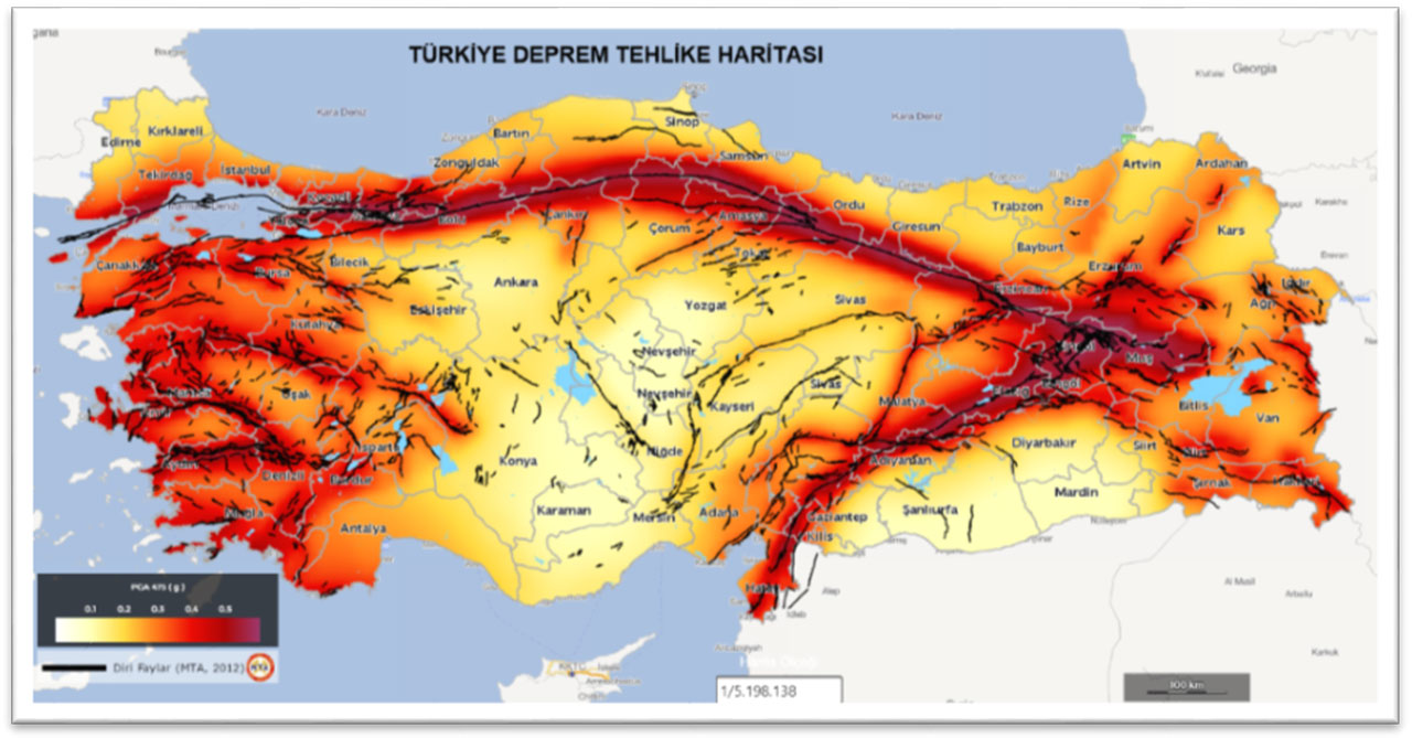 Carte des tremblements de terre en Turquie