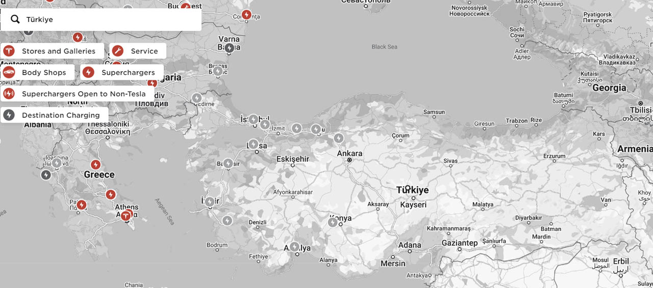 Tesla Turkey charging station locations