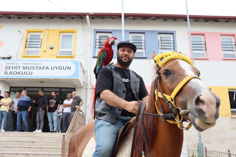 man riding his horse to vote