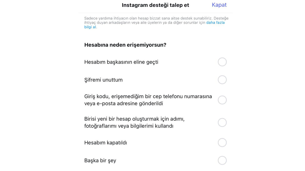 instagram şifremi unuttum