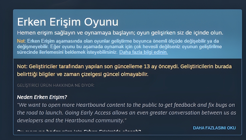 Erken Erişimdeki Oyunlar Bir Süredir Güncellenmediyse Steam Artık Sizi Uyarıyor